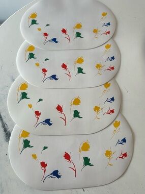 VTG Original 1970s Marimekko Vinyl-Covered Foam Placemats (4) Tulip Motif Color